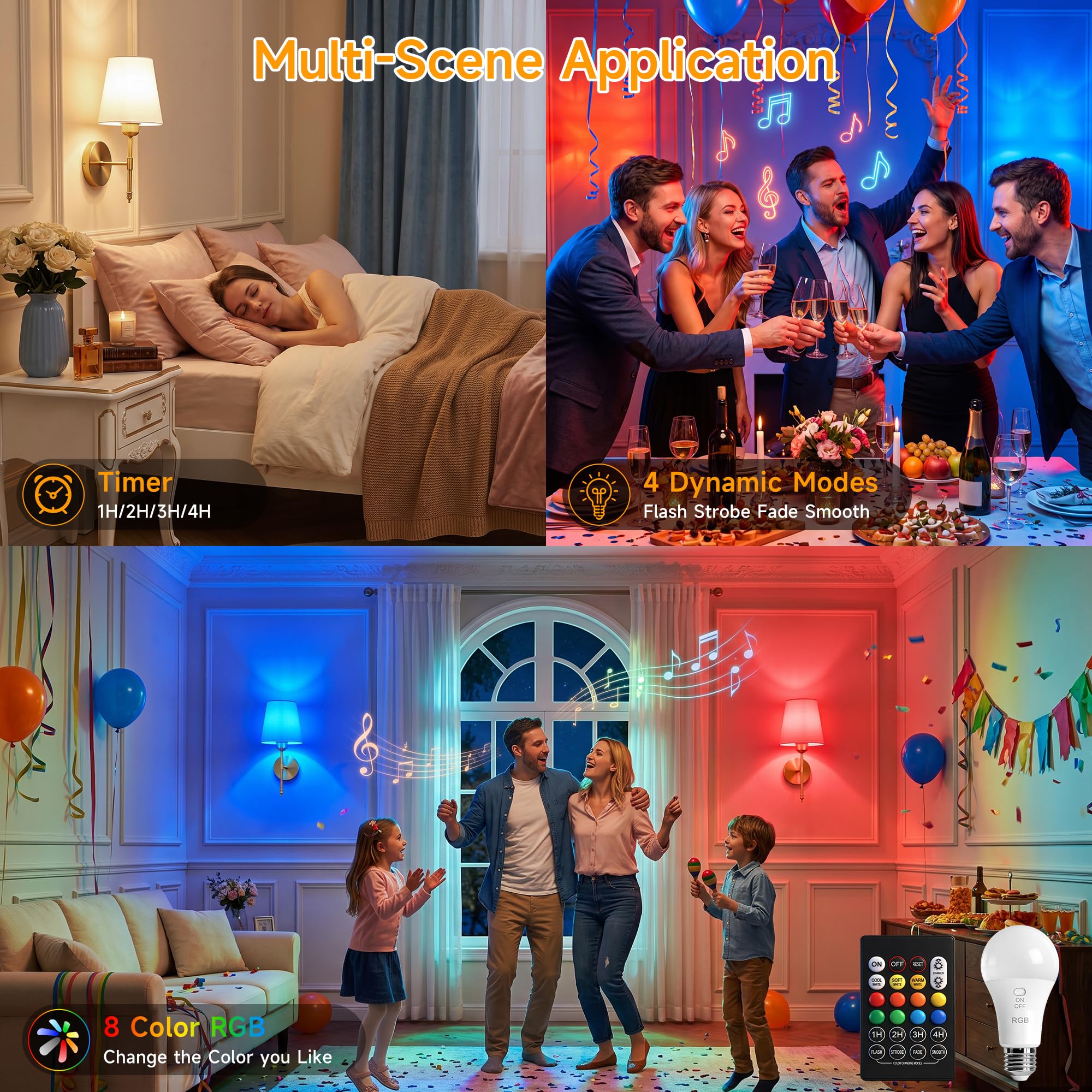 Oro Apliques Pared Interior Sin Cable Regulable y 8RGB, Set 2