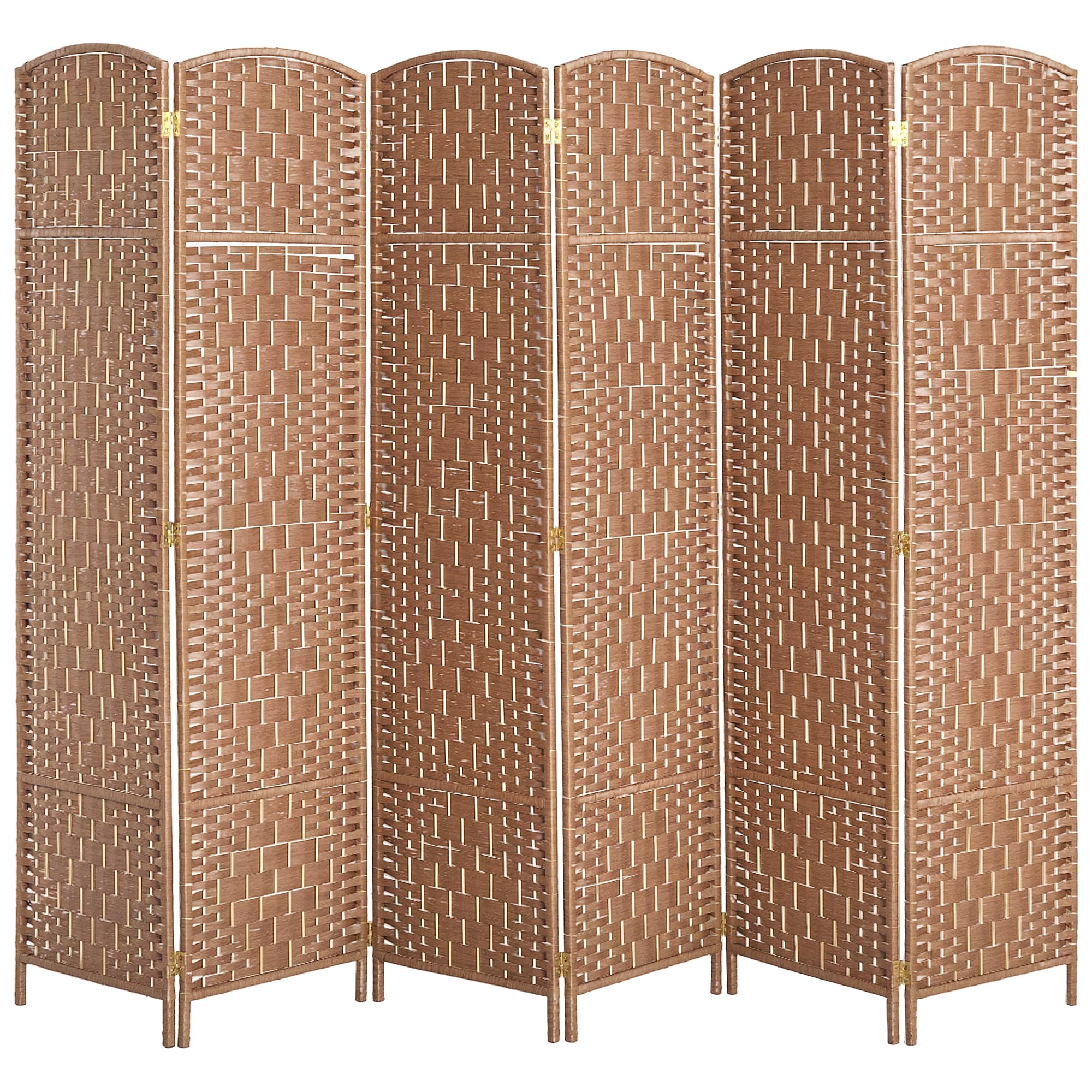 HOMCOM 6 Panels Room Divider, 6 Ft Tall Indoor Portable Folding Privacy Screens, Hand-Woven Double Hinged Freestanding Partition Wall Divider for Home Office, Natural