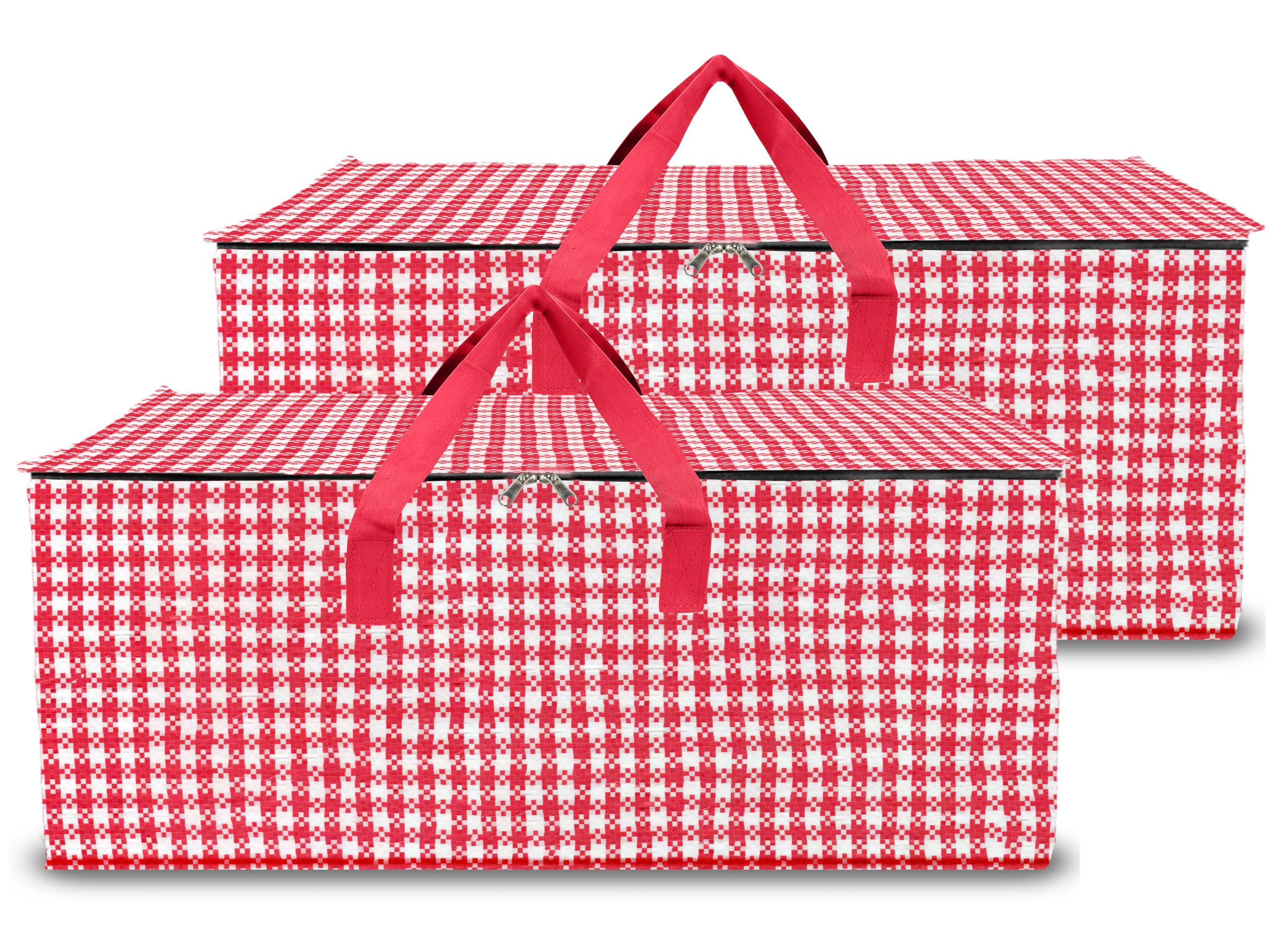 Shalimar Foldable Under Bed Storage/Duffle For Travel/Moving/Wardrobe Organizer Bag | Comfortable Handles | Water Resistant | 28.5Lx13.5Wx13.5H Inches | Pack of 2 - Red/White