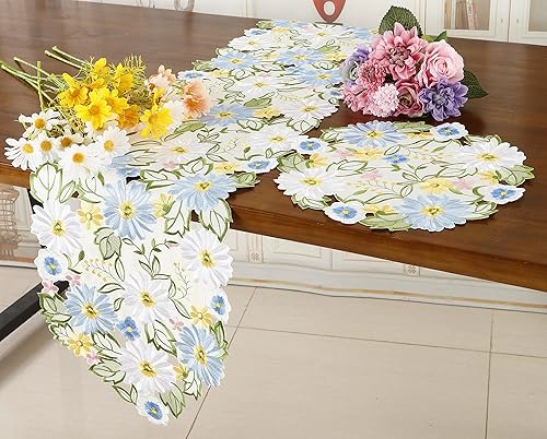 Miniatura 8 de Juego de 4 manteles individuales bordados de 14 pulgadas con apliques florales de margaritas bordadas, ropa de mesa bordada para el hogar, cocina,