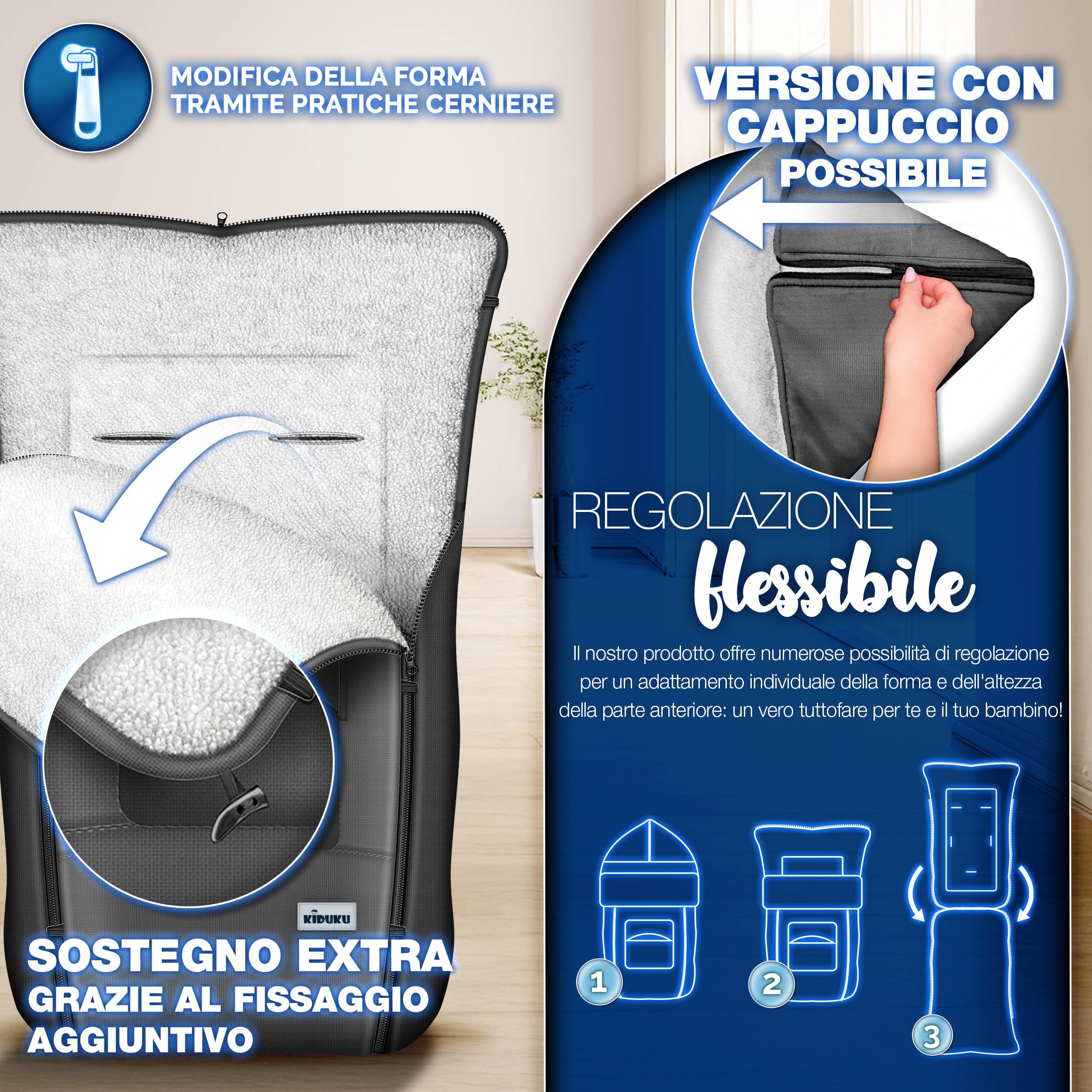 KIDUKU Sacco Passeggino Universale | Sacco Invernale Termico per Culla, Carrozzina | Copertura Impermeabile, Antivento | Con Zip e Tasca