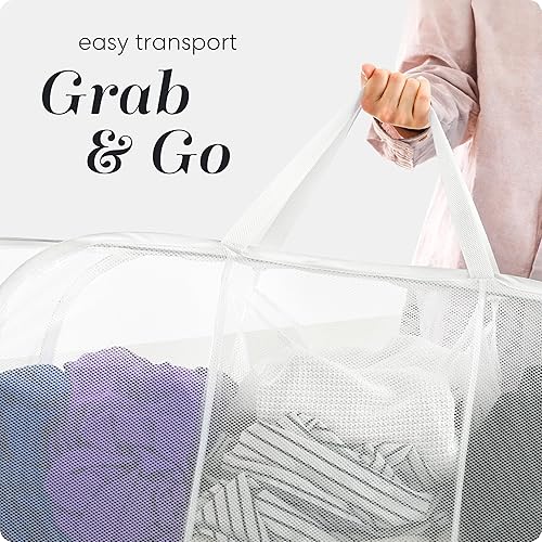 Miniatura 7 de Cesta plegable para ropa sucia, plegable y plegable, material de malla duradero, se pliega para almacenamiento, asas fáciles de transportar. Gran