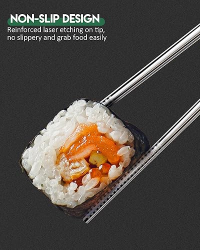 Miniatura 3 de GOESCHANGE 5 pares de palillos de metal, reutilizables, acero inoxidable 188, aptos para lavavajillas, para cocinar y comer, juego de regalo