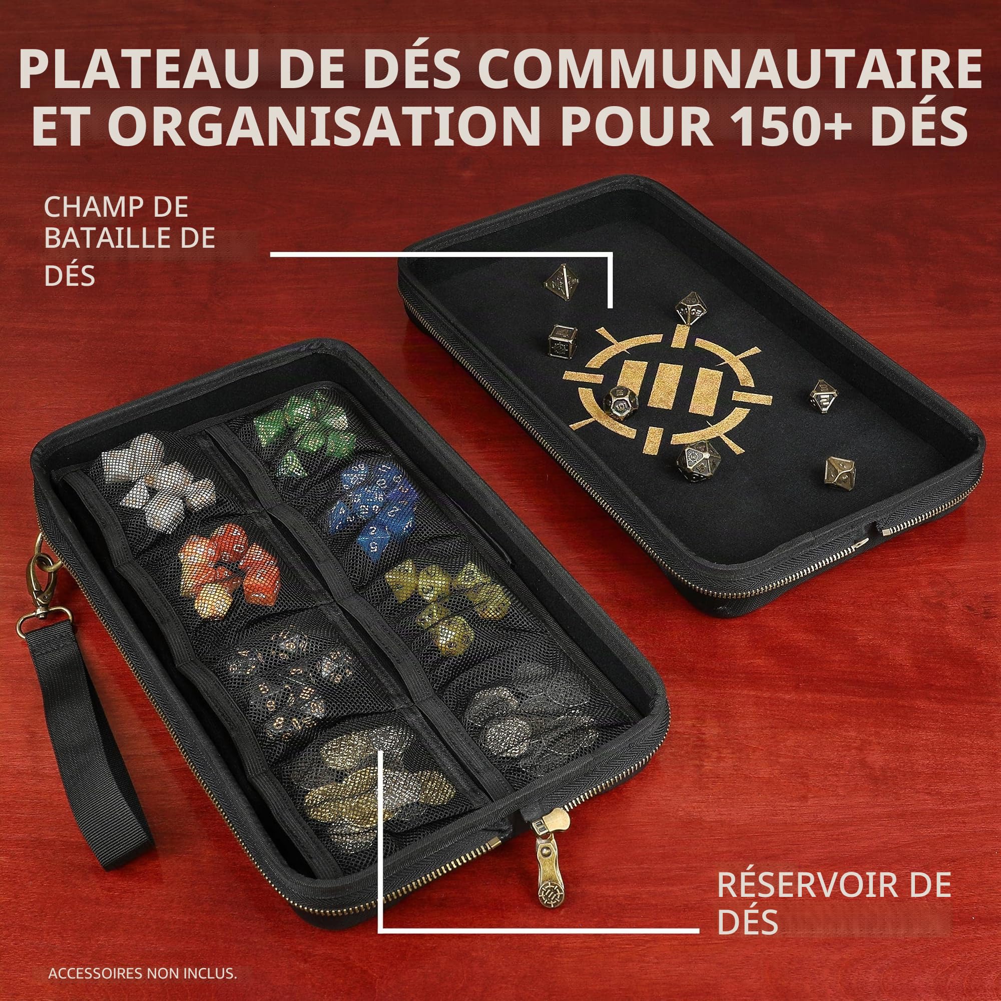 ENHANCE Tabletop Community DND Dice Rolling Tray - Porte-dés et Stockage pour jusqu'à 500 dés RPG avec Conception de Protection Robuste, intérieur Doux et Poches de Rangement (capacité de 500 dés)