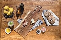 Vista 3 de PICNIC TIME Monogram - A - Tabla de embutidos de acacia personalizada de 24 pulgadas con borde de madera cruda, tabla de queso, plato para servir