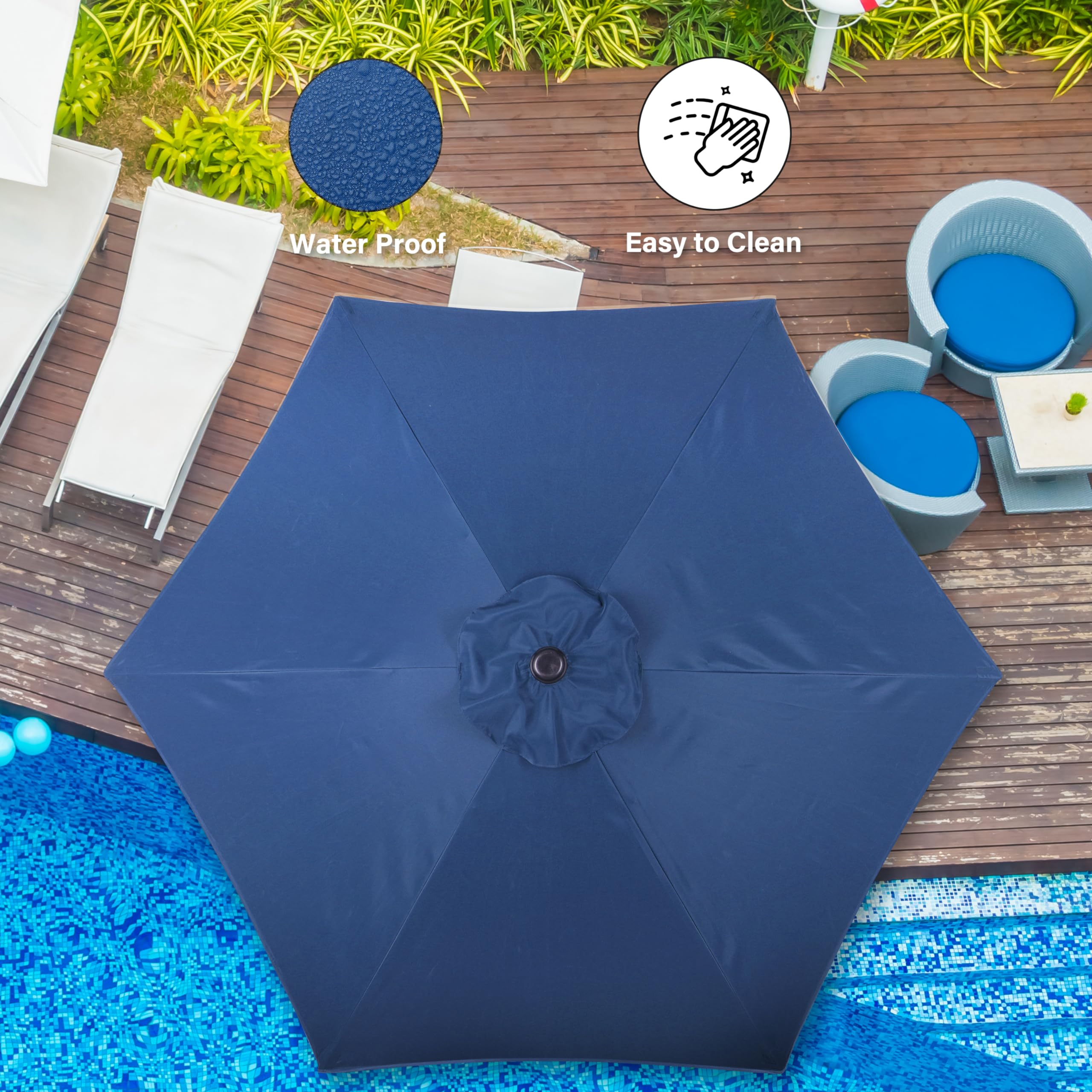 Simple Deluxe 7.5' Patio Outdoor Table Market Yard Umbrella with 6 Sturdy Ribs for Backyard, Pool, Garden, Deck, 7.5ft, Blue