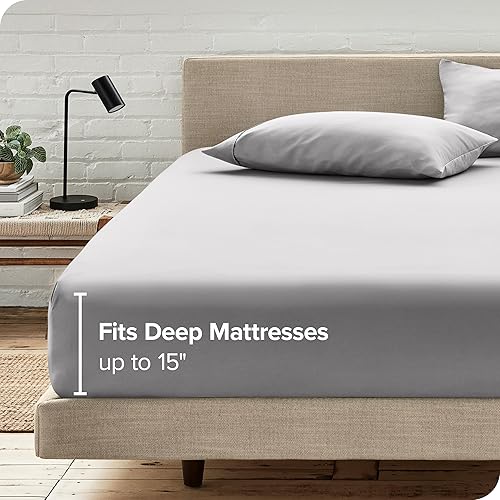 Miniatura 4 de Bare Home Sábana bajera King Luxury 1800 de microfibra ultrasuave y 2 fundas de almohada, bolsillos profundos, ajuste fácil, color gris claro