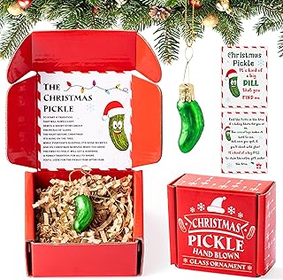 Haooryx Christmas Pickle Little Glass Ornament German Tradition Decor - Glass Green Cucumber Craft Pendant Tags with Rope for Christmas Tree House Decor Tradition Xmas Holiday Party Favor Gift Supply