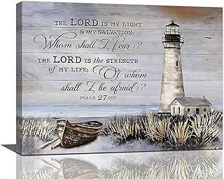 Nautical Lighthouse Bathroom Wall Art Coastal Bible Verse Scriptures Landscape Pictures Wall Decor Christian Boat Canvas Prints Framed Modern Inspirational Painting Artwork for Bedroom 16"x12"