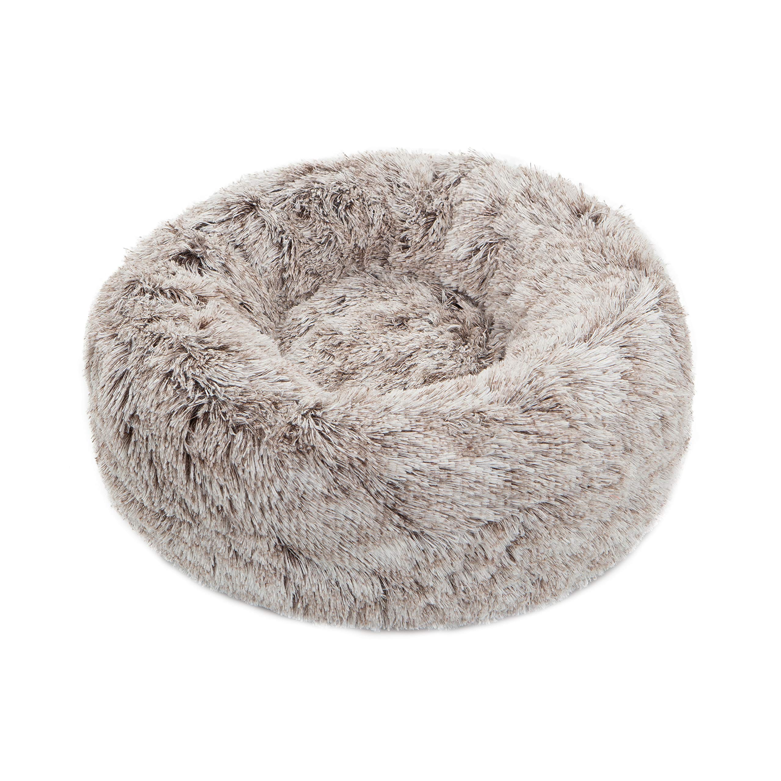 Calming Donut Dog Bed Medium, Plush Round Cuddler Dog & Cat Bed, Anit-Anxiety Marshmellow Fluffy Faux Fur Cushion(24", Brown)
