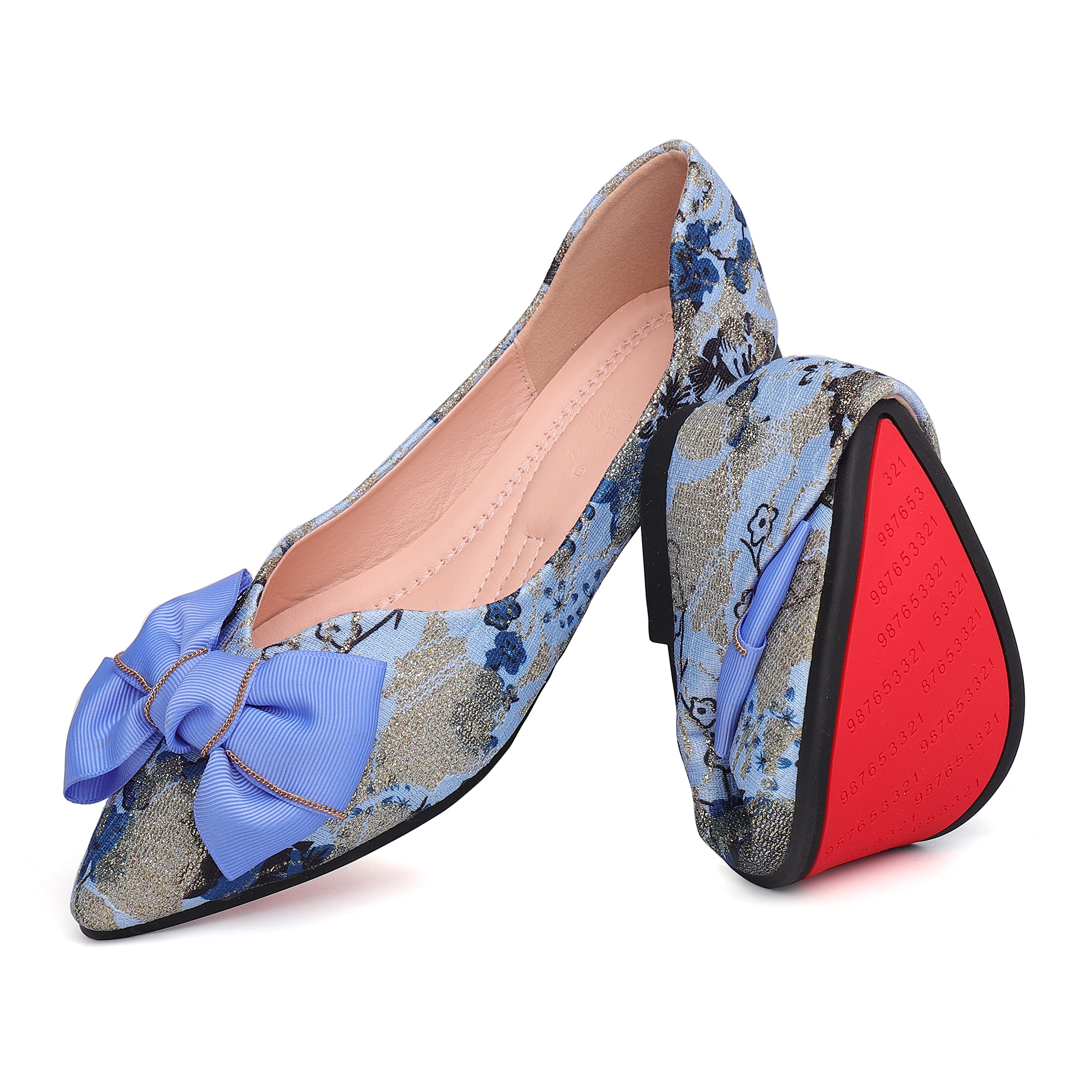 Hxlber Women's Flats Shoes Pointed Toe Bow Embroidery Ballet Comfortable Dressy Slip On Flat