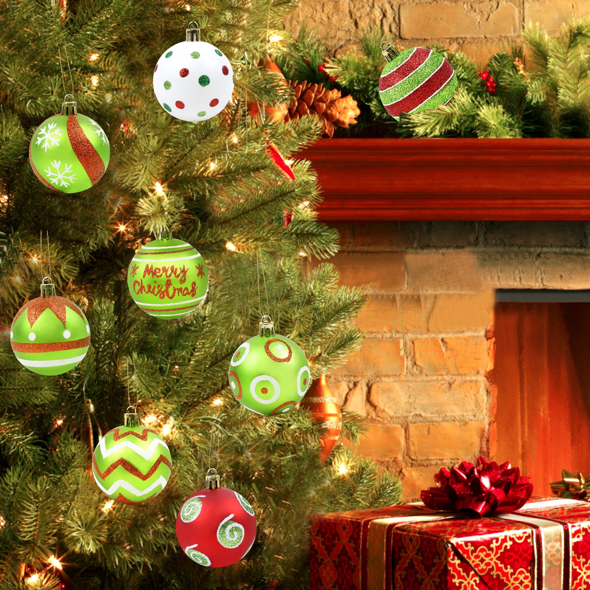 24 adornos de bolas de Navidad, color verde