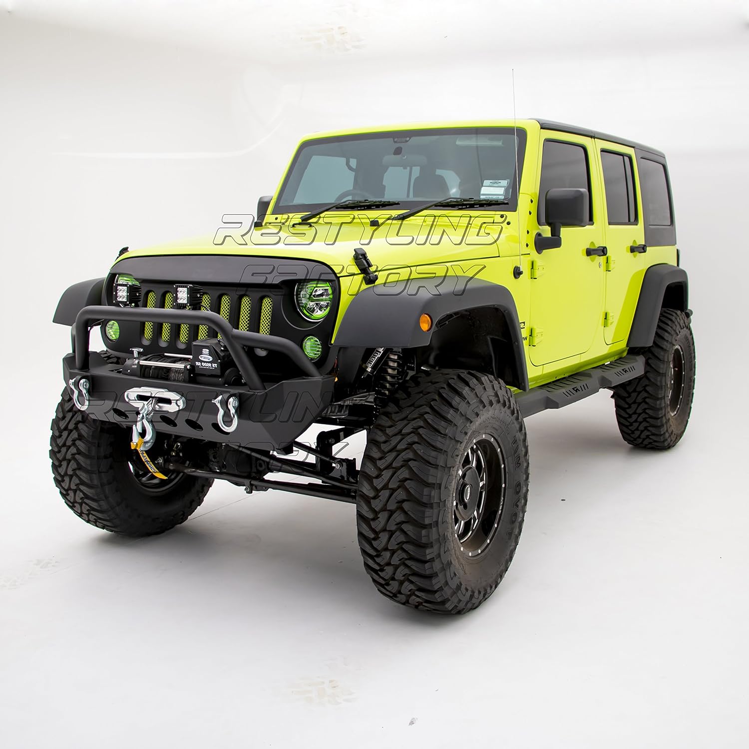 -Rock Crawler Front Bumper w/ Winch Plate+Rear Bumper with 2"Hitch Receiver-Textured Black Combo for 07-18 Wrangler JK
