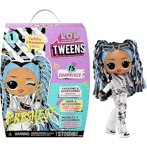 LOL Tweens Fashion Doll with 15 Surprises, Blue Hair, Including Stylish Outfit & Accessories with Reusable Bedroom Playset - Gift for Kids, Ages 4+ Years, Multicolor, 6 inches