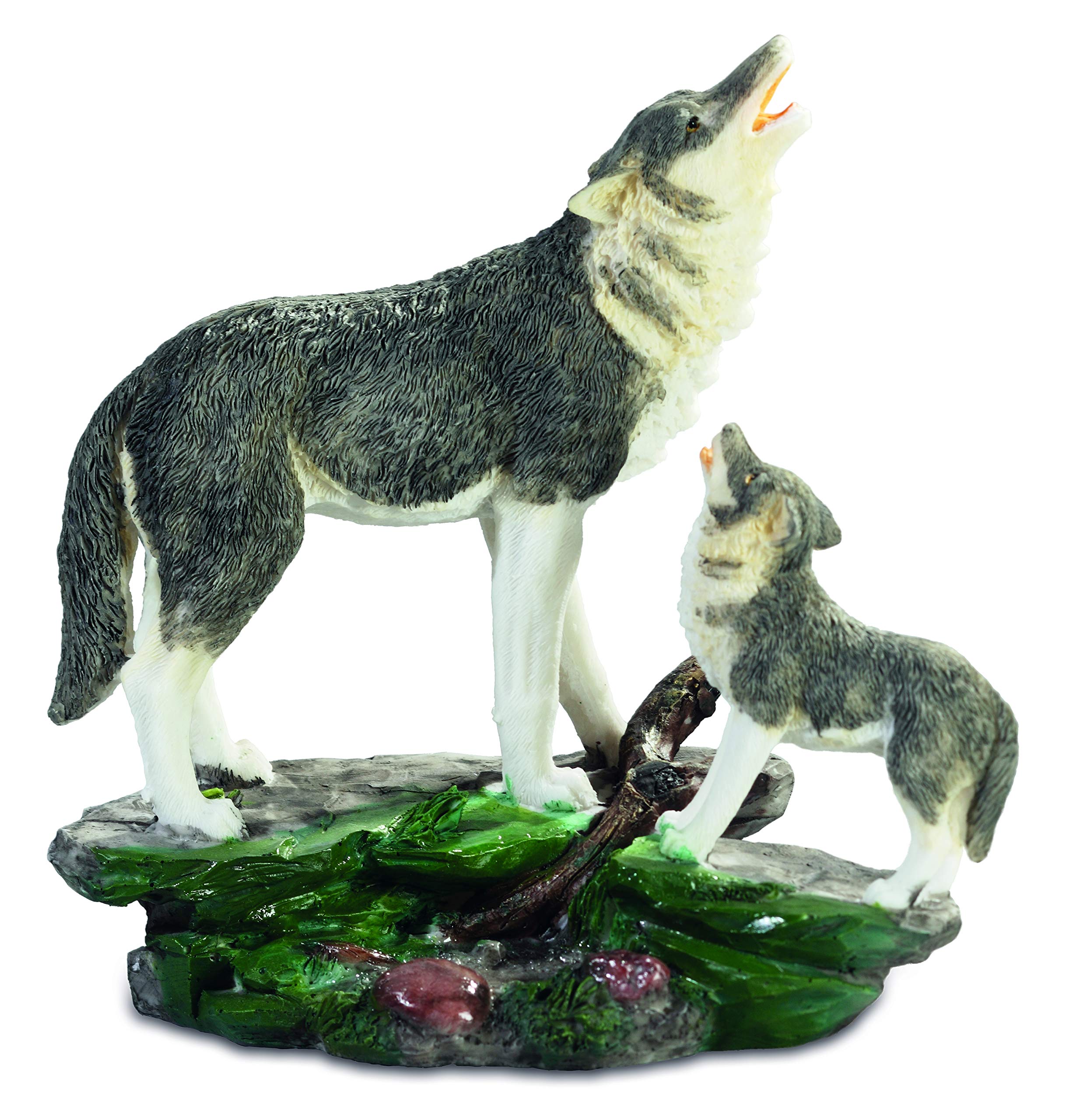 Statue Loup et louveteau en résine aux détails sculptés et finitions premium