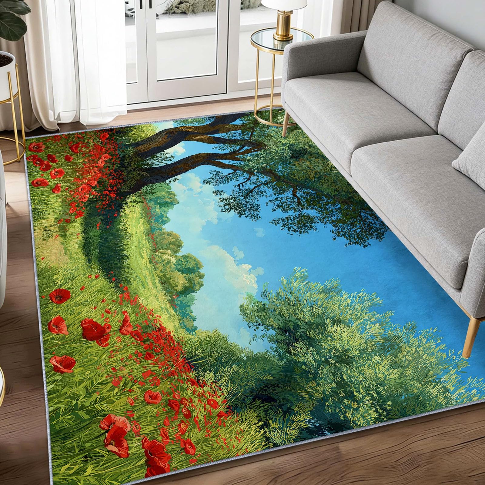 Tapis arbres verts herbe fleurs sauvages pour illuminer la chambre enfant