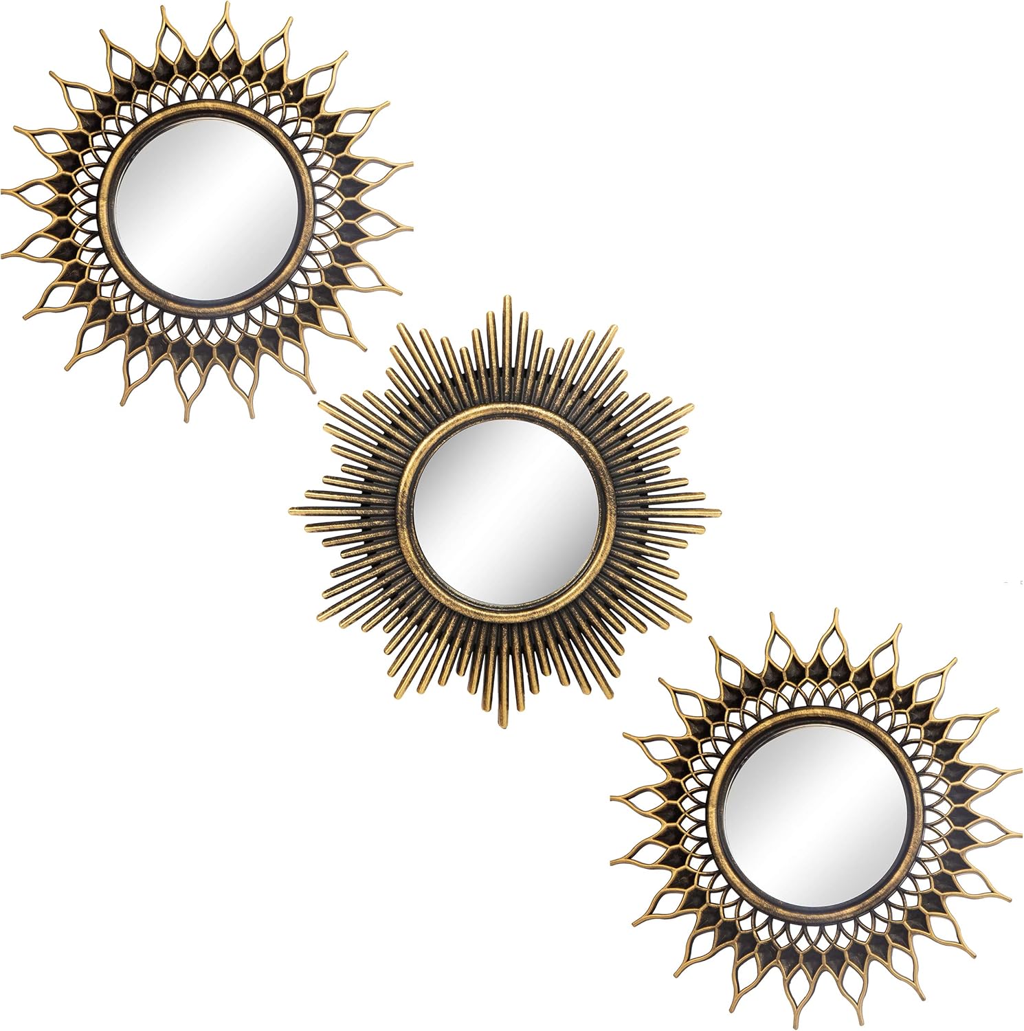 Gold Brushed Mirrors for Wall Decor Set of 3 Wall Mirror Decorations for Living Room