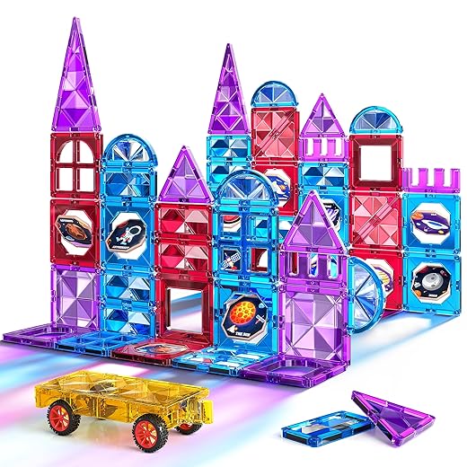 TEMI Magnetic Tiles,80 Piece Building Blocks, Magnets Building Set, STEM Toys Christmas Toy Gift for 3 4 5 6 7 8 9+ Year Old Toddler Kids Boys and Girls