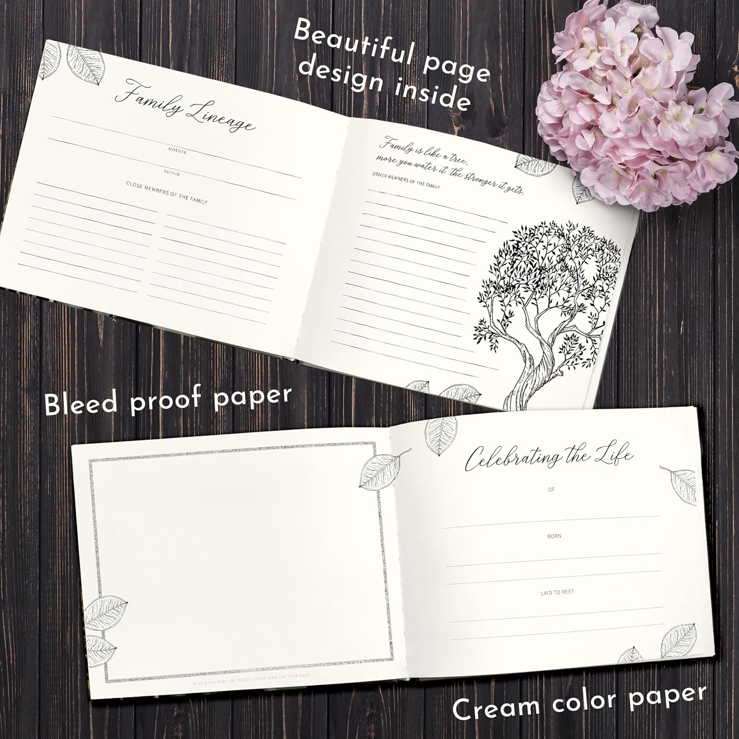 Funeral Guest Book Semi-Leather Hard Cover (Pu Leather), Beautiful Design Guest Book for Funeral, Funeral Guest Book for Memorial Service, Memorial Service Guest Book