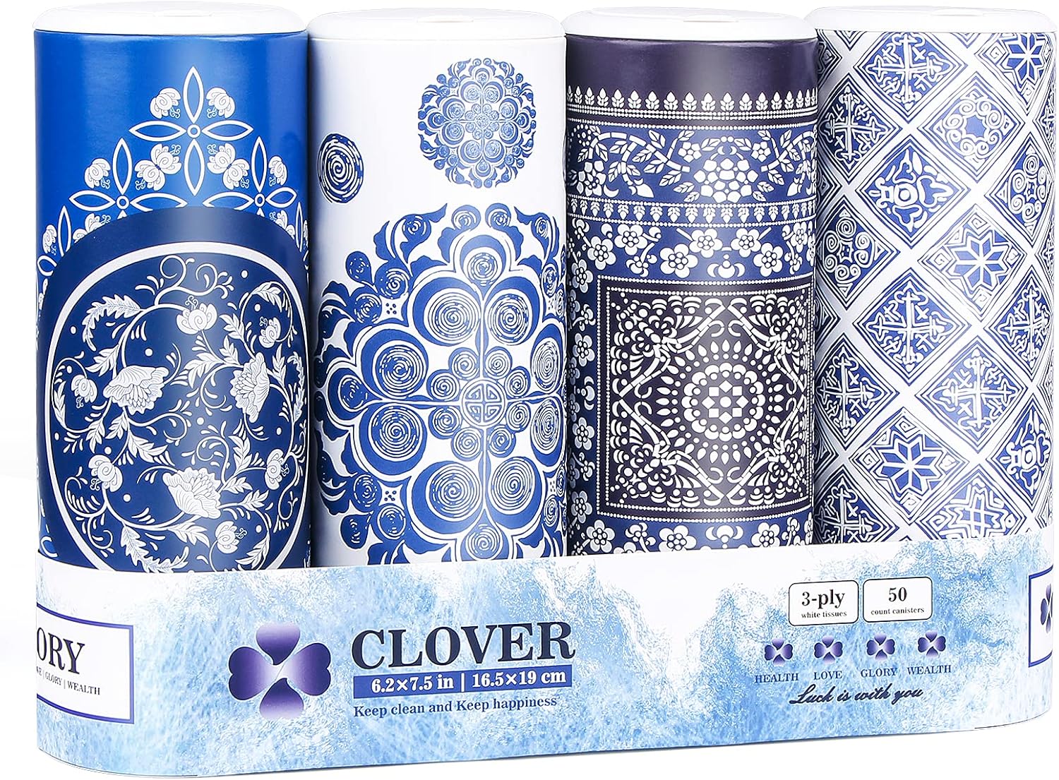 Car Round Canned Tissue Box Perfect Fit Cup Holder Facial Tissues,Cylinder Tube Face Towel,4 Canister 3-Ply Car Napkins For Travel Tissue Bulk Fit Car	Home	Office	School by CLOVER (Blue) Thumbnail