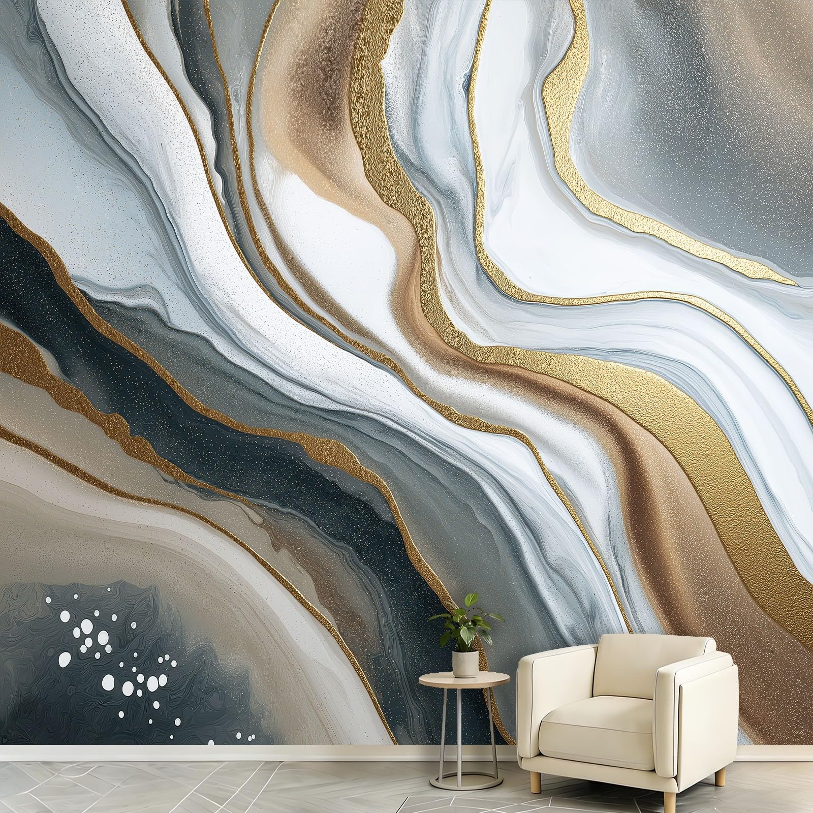 Carta da parati panoramica in tessuto non tessuto astratto, moderna, 350 x 256 cm, decorazione per soggiorno e camera da letto, effetto 3D, effetto marmo, sabbie pieghevoli, ondulate sfumate