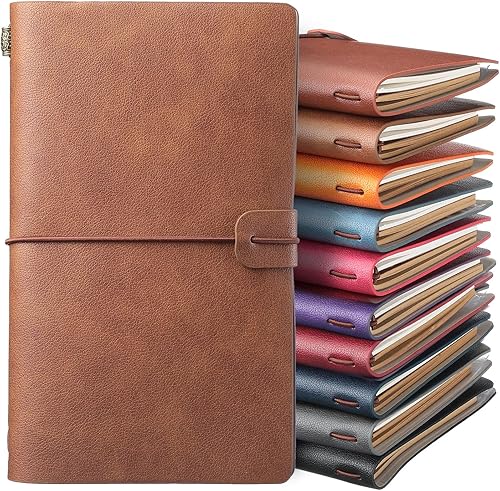 Sinmoe Paquete de 10 cuadernos de piel sintética a granel, cuaderno de viaje vintage, multicolor, recargable, diario, planificador de diario para