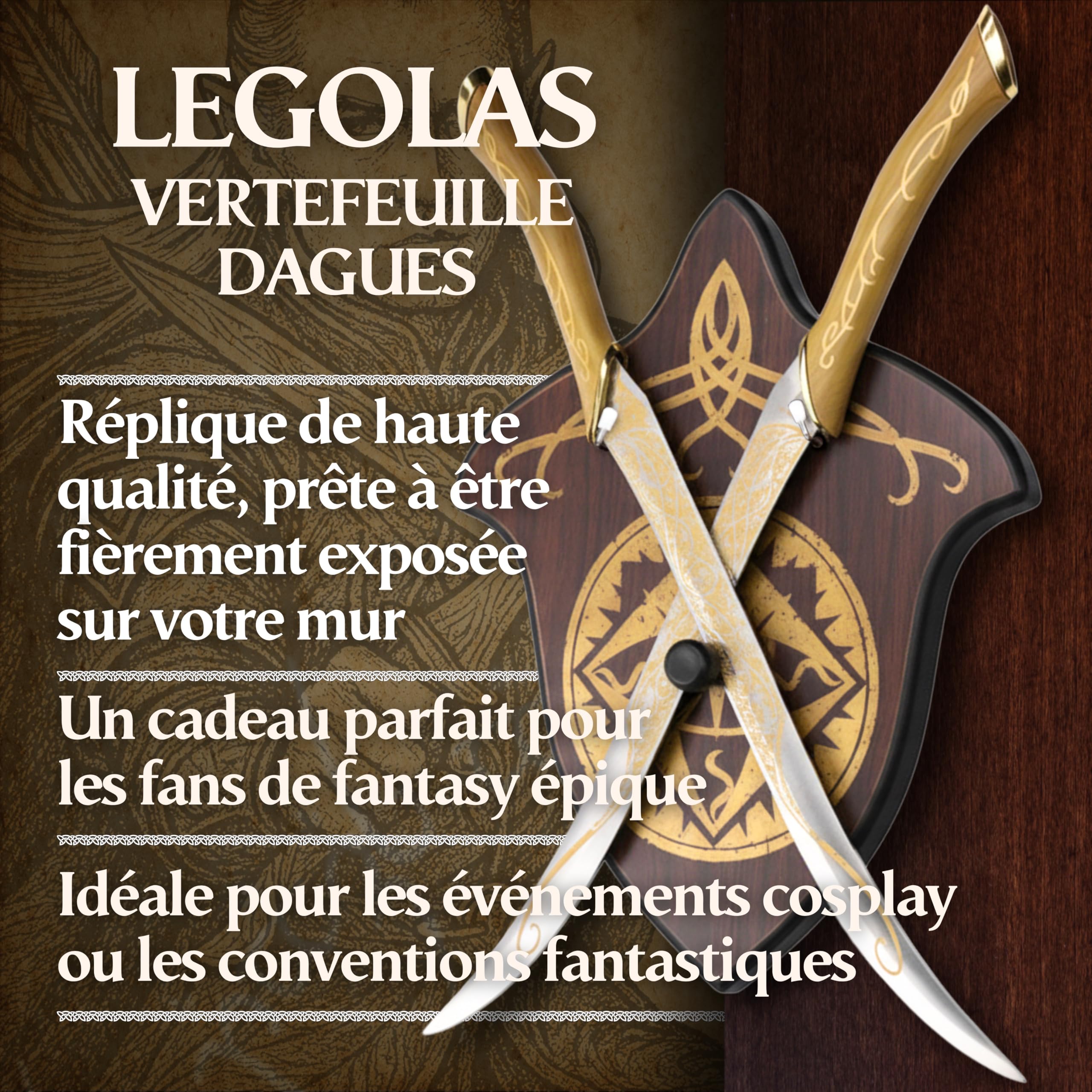 57 SPECIAL REPLICAS Accessoire de Cinémaens emble de Deux LOTR Leegolass 56 cm avec Une tenture Murale JT6036-A