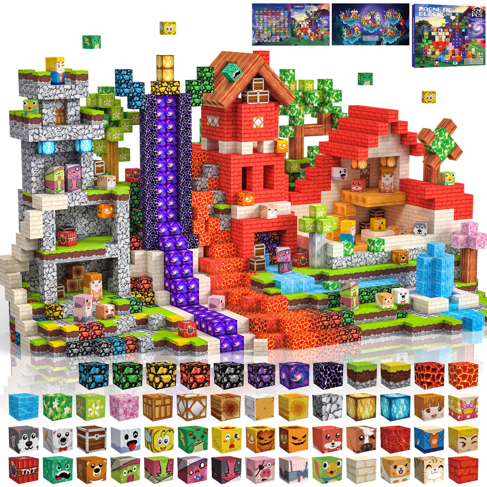 Costruzioni Magnetiche per Bambini 220 PCS 2CM 3+ Giochi Cubi Magnetici, Blocchi Building Blocks Giocattoli Montessori a Partire da 3 4 5 6 7 8 9 10 11 12 Anni Regali di Compleanno per Ragazzi