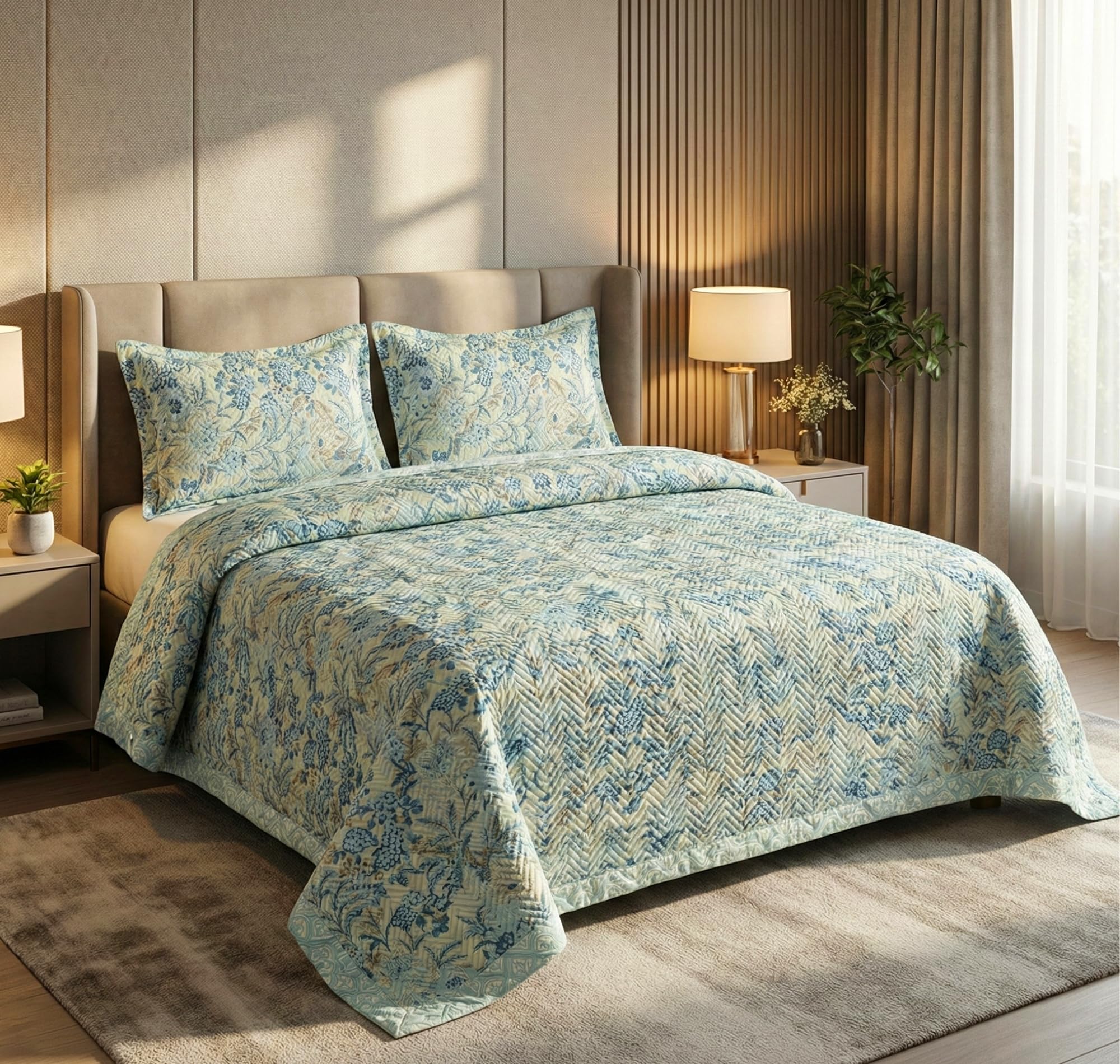 BSB HOME All-Weather Embroidered 3 Pcs Comforter Set with Pillow Shams- Light Weight Bedspread/Duvet/Quilt - Double, 150 GSM | Multicolour