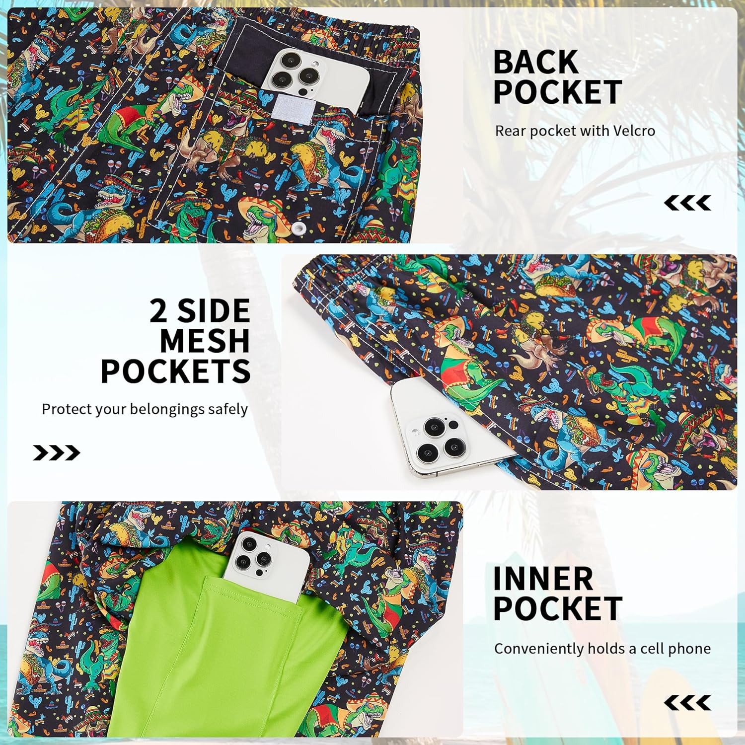 Mens Swim Trunks 9 Inch Inseam Stretch Board Shorts Built-in Quick Dry Swimwear Bathing Suits with Compression Liner - Image 3