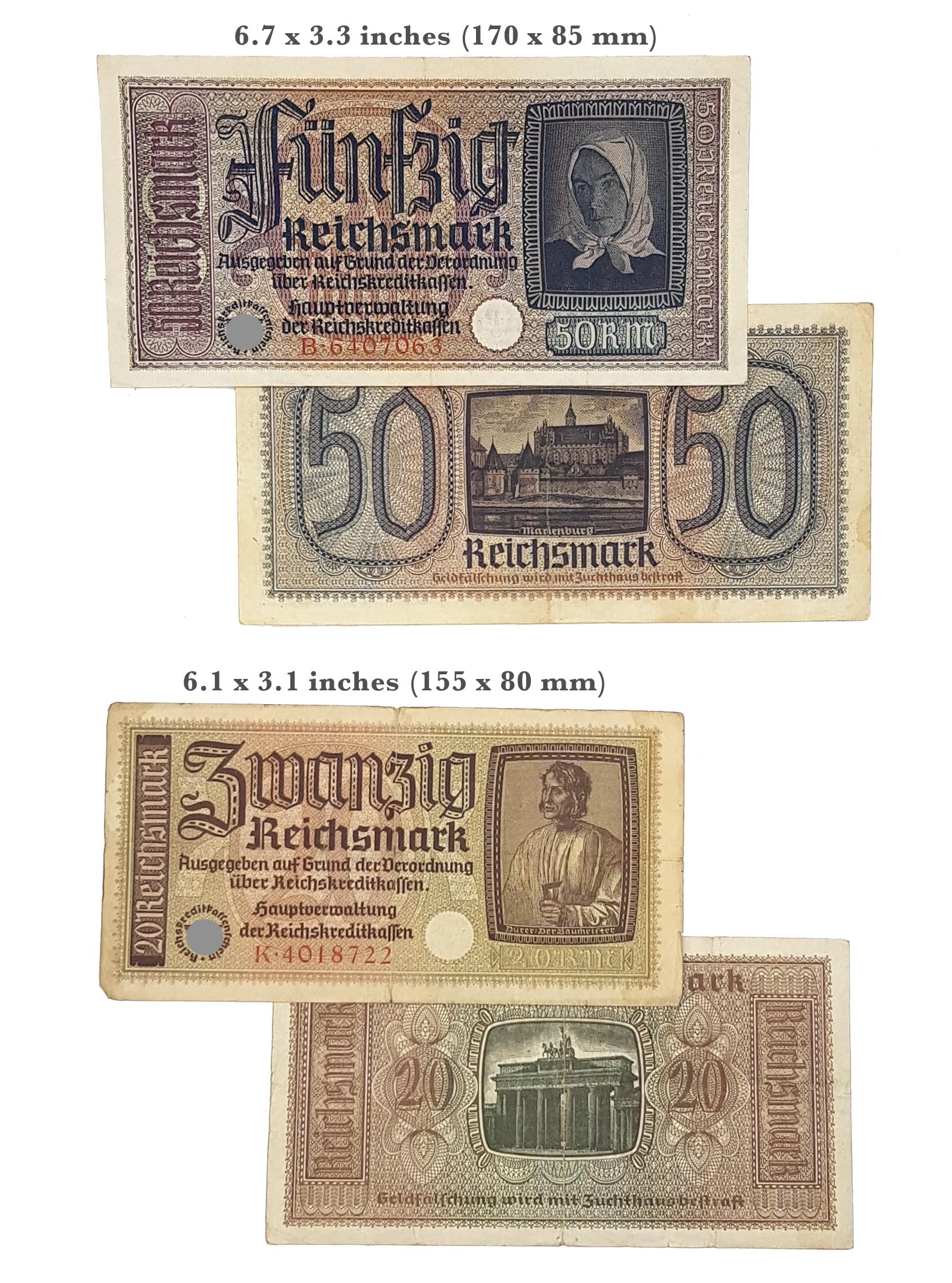 IMPACTO COLECCIONABLES 2 Billets Authentiques du Reich Allemand (1939-1945) - Pièces Historiques de la Seconde Guerre Mondiale - Certificat d’Authenticité