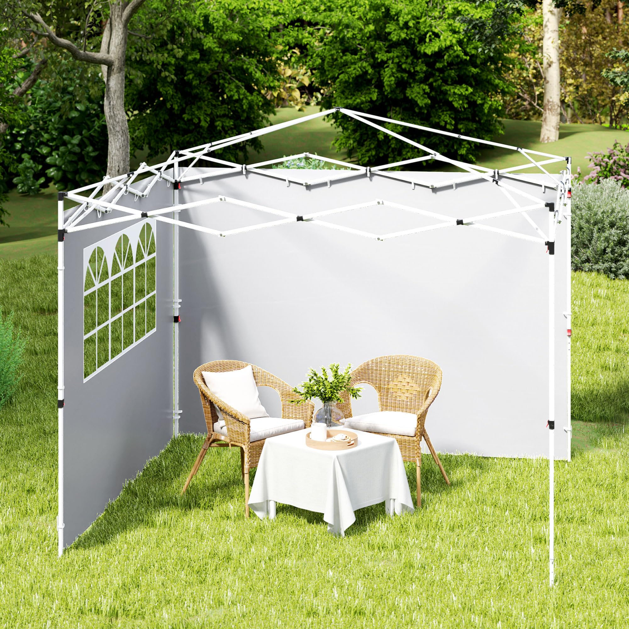 Outsunny Parois latérales pour tonnelle 3 x 3 m Panneaux pour pavillon avec fenêtre Lot de 2 Tissu Oxford 210D Blanc
