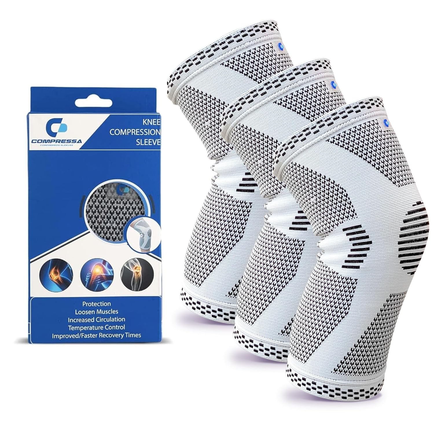 Compressa Knee Sleeve for Women & Men (3-pack Regular) - Non-Slip Compression Support for Joint Pain, Muscle Recovery, Arthritis, and Injury Relief