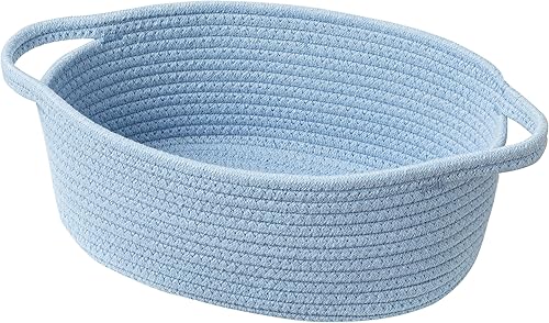 UBBCARE Cesta pequeña tejida para regalos, cesta de almacenamiento de cuerda de algodón para estante, cestas de regalo vacías con asa, cesta de Azul