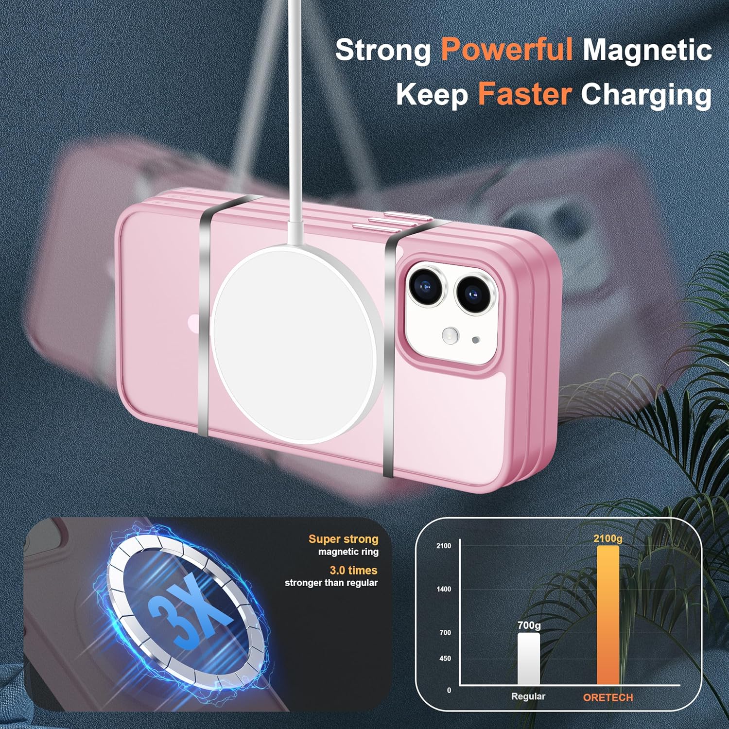 ORETECH Magnetic for iPhone 12 Case/iPhone 12 Pro Case, [Compatible with MagSafe][2 Pcs Screen Protectors][15 FT Drop Protection], Frosted Translucent Shockproof Phone Case Cover 6.1" Light Pink for iPhone 12/12 Pro 6.1" Light Pink image 3 of 13 B0D25VGMWB