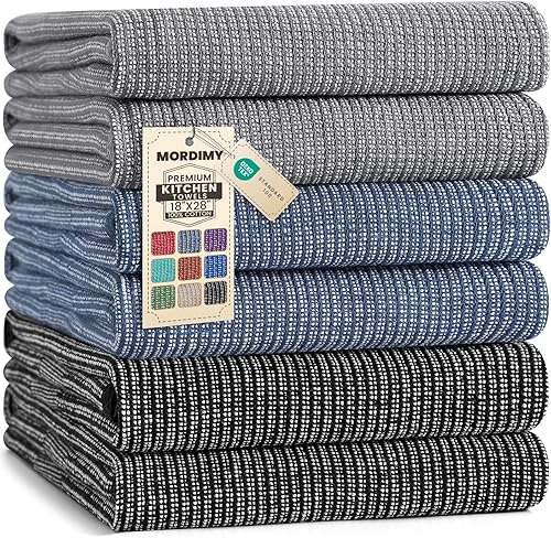 Miniatura 32 de Mordimy Paquete de 6 paños de cocina de alta calidad (18 x 28 pulgadas, negro), toalla de mano grande de algodón, paños planos y de rizo para secar