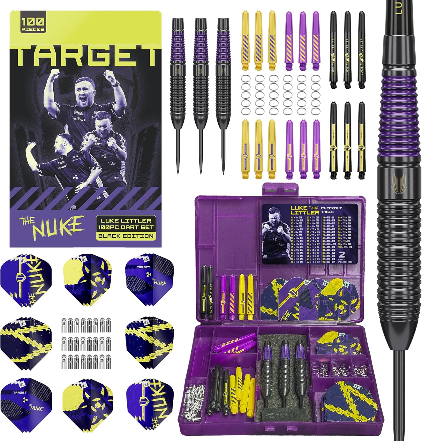 Target Darts Luke Littler Range – Choose from Steel Tip Dart Set, 100 Piece Dart Bundle with Storage Box, or 85 Pcs Accessories Kit with Flights, Shafts, Point Sharpener & Multi Tool | Gift Options