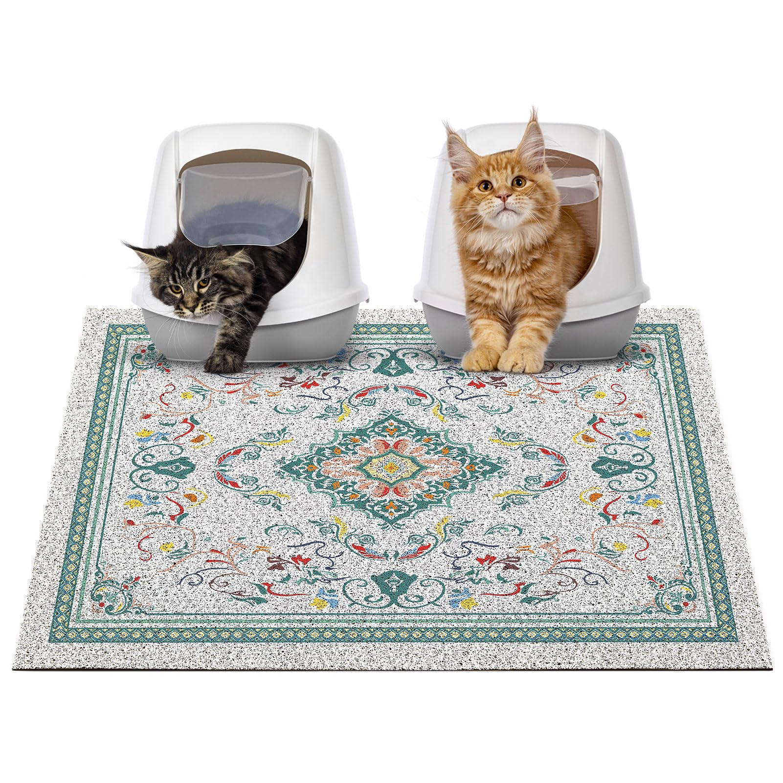 Glittme Cat Litter Mat with Non-Slip Bottom Litter Box Mat 33"X22" Litter Trapping Mat Easy to Clean Washable Cat Food Mat for Kitty,L