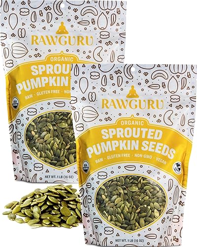 RawGuru Semillas de calabaza germinadas orgánicas, semillas de calabaza para comer, 16 onzas, paquete de 2