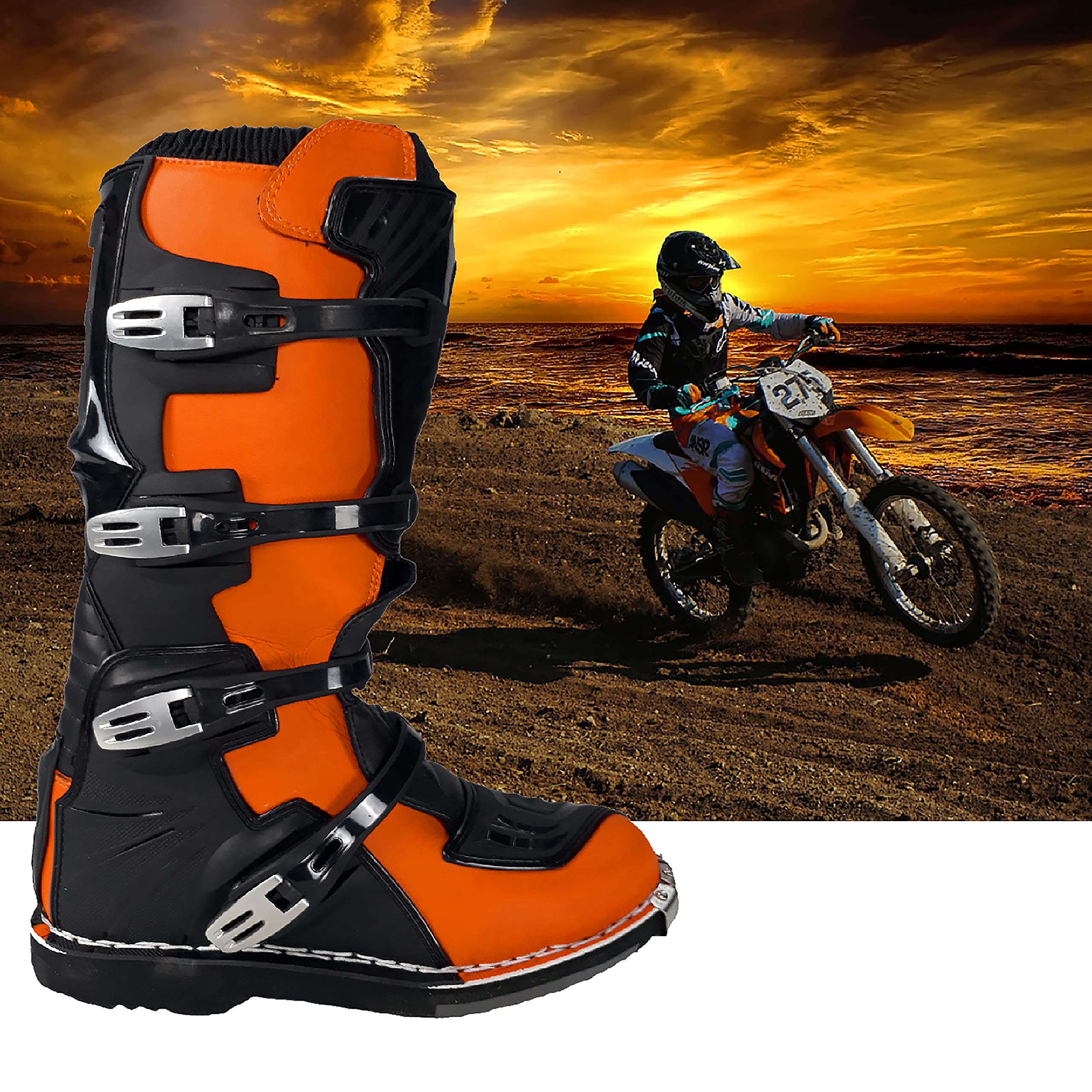 Stivali da Moto Cross Enduro Quad Off Road con Protezioni (41, Bianco)