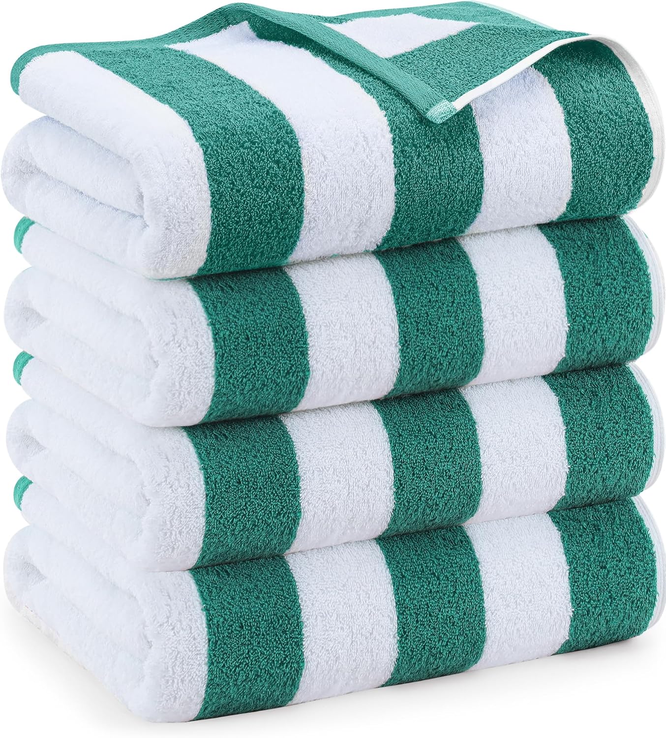 Utopia Towels 4 Pack Cabana Stripe Beach Towel, 30 by 60 Inches, Oversized 100% Ring Spun Cotton Pool Towels, Highly Absorbent Quick Dry Bath Towels for Beach, and Swim, Green
