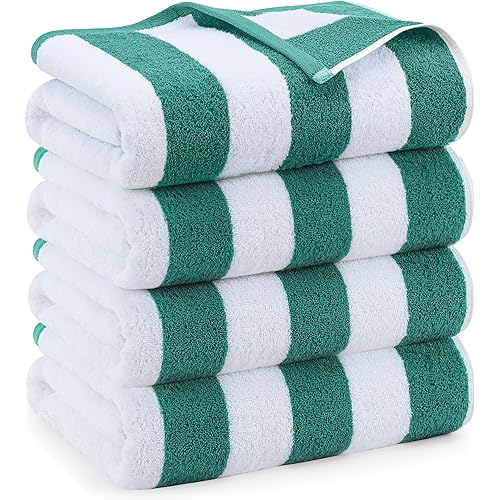 Utopia Towels 4 Pack Cabana Stripe Beach Towel, 30 by 60 Inches, Oversized 100% Ring Spun Cotton Pool Towels, Highly Absorbent Quick Dry Bath Towels for Beach, and Swim, Green
