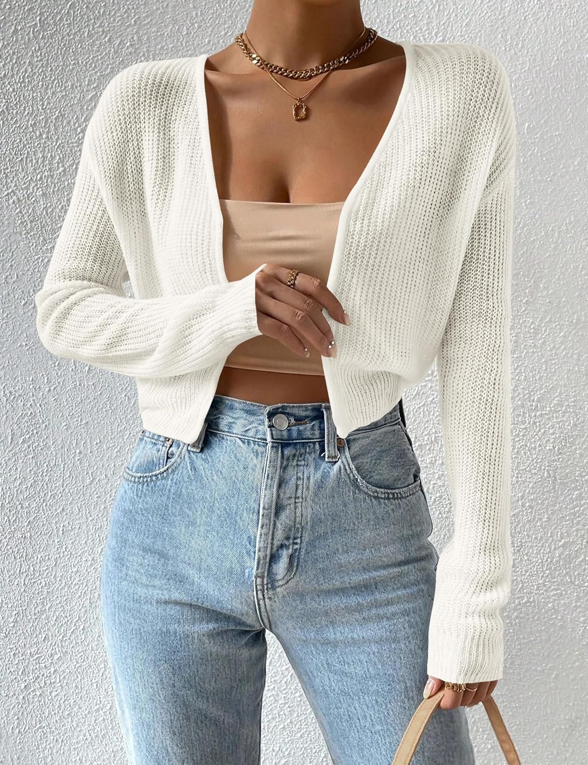 Cropped Cardigan Sweaters Open Front Long Sleeve Cardigans Lightweight Fall Bolero Shrugs