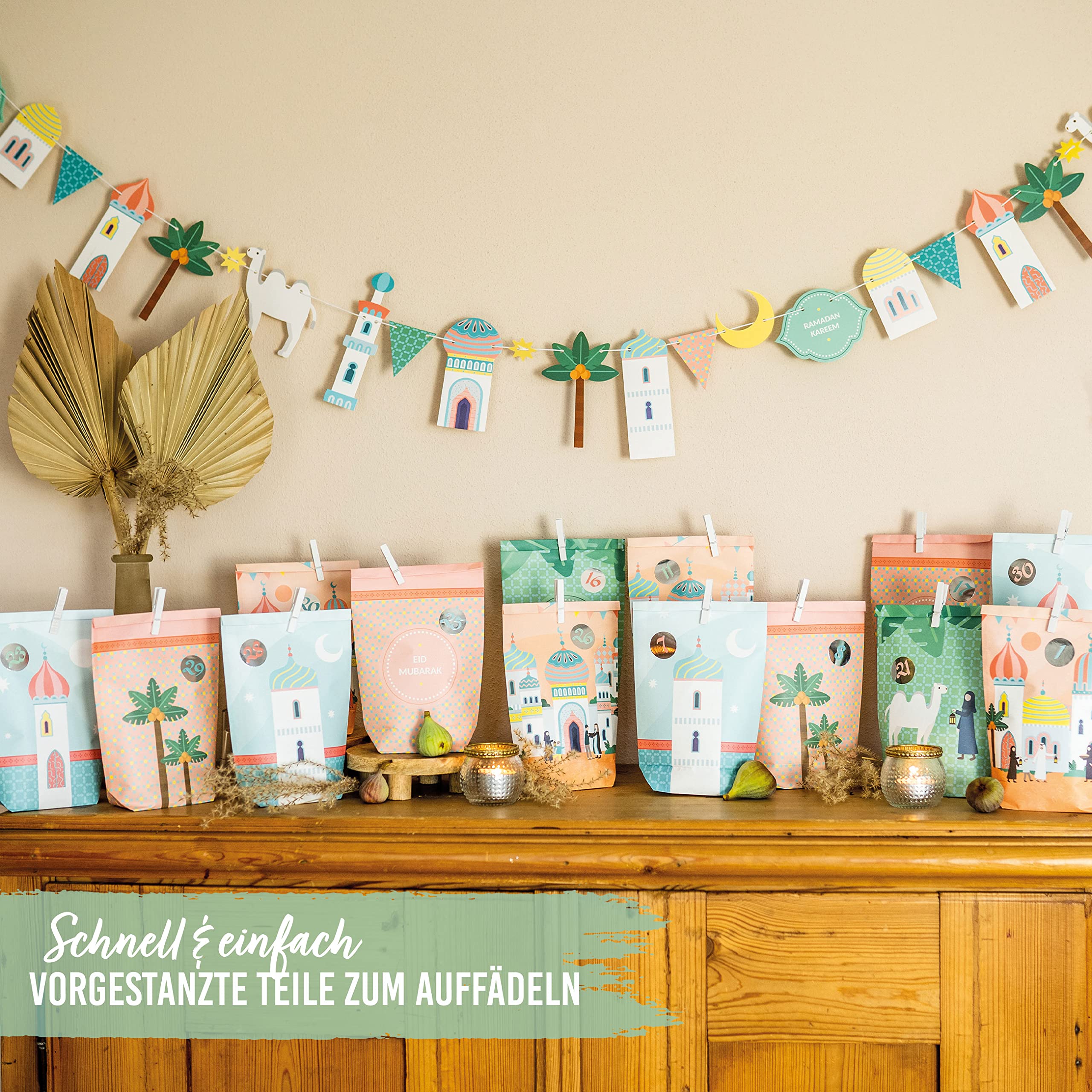 Papierdrachen 10m Ramadan Garland - Pastel - Crafts for Boys Girls & Adults - Set 3 - Image 3