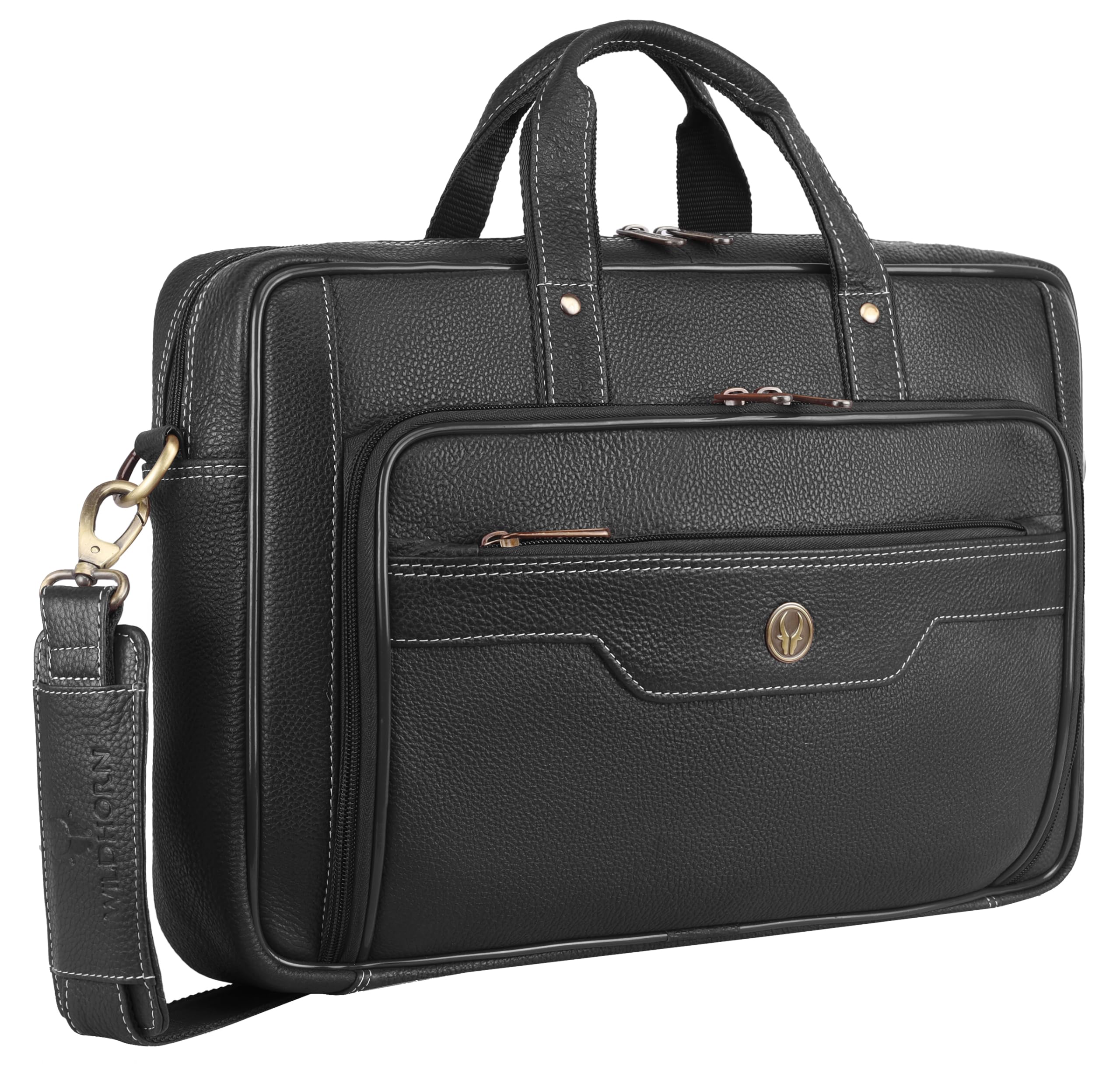 WildHorn Leather Laptop Bag for Men – Fits up to 15.6-inch Laptop/MacBook | Padded Laptop Compartment | Carry Handles & Adjustable Strap | Dimensions: 16.0 x 3.5 x 11.5 inches