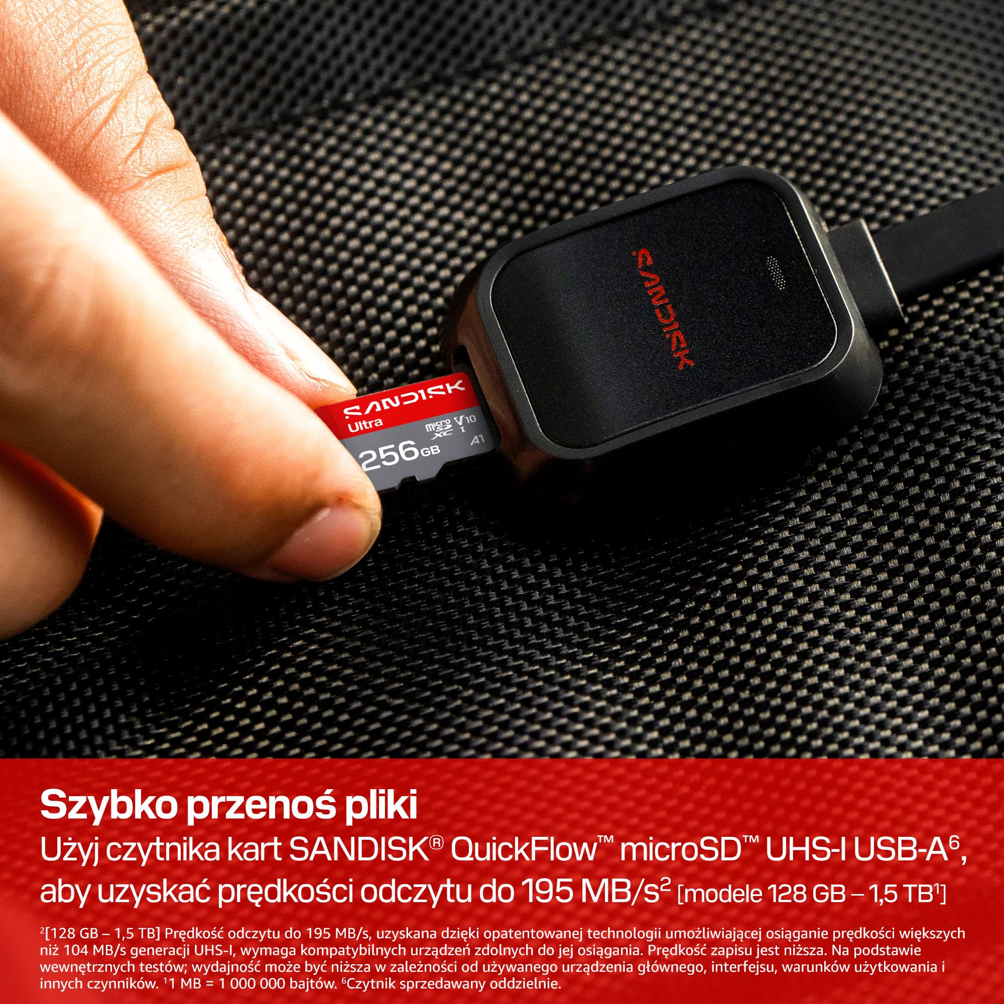 SANDISK Ultra Karta microSDXC UHS-I + SD Adapter, 256 GB (prędkość odczytu do 195 MB/s, filmy Full HD, V10, U1, C10, A1) Do smartfonów i tabletów z systemem Android oraz kamer i laptopów
