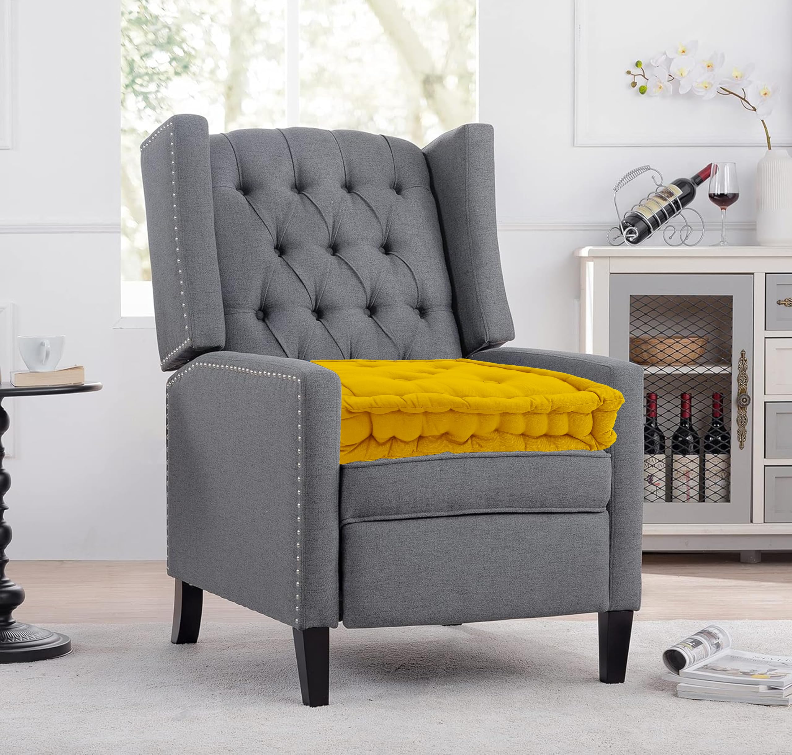 EXQUIZIT HOME Armchair Booster Cushion for Adults, Thick Chair Booster Seat Pad 45 x 45 x 10 cm, 100% Cotton Filling Seat Riser Cushion for Dining Chair, Garden Chair & Armchair, Mustard