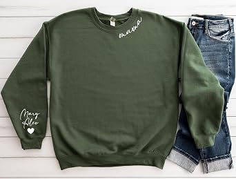 Custom Mama Sweatshirt with Kid Names on Sleeve Personalized Mom Sweatshirt for Mama Sweater Women for Her Multicolor