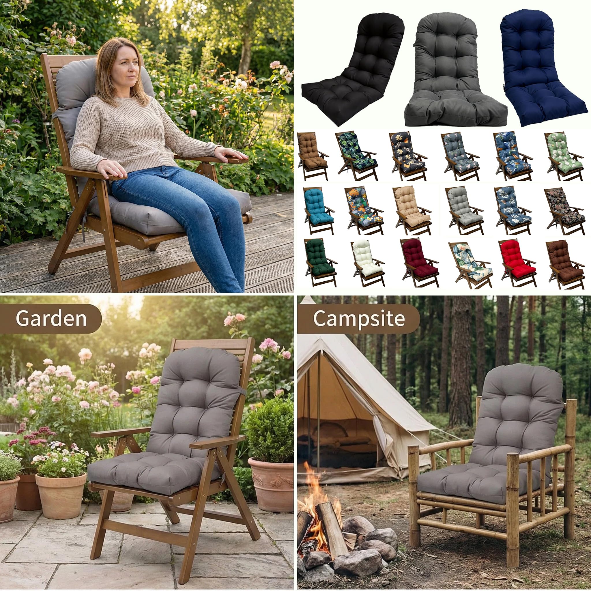 Coussin Chaise Jardin Dossier Haut, 110x50cm Imperméable Épais 8cm