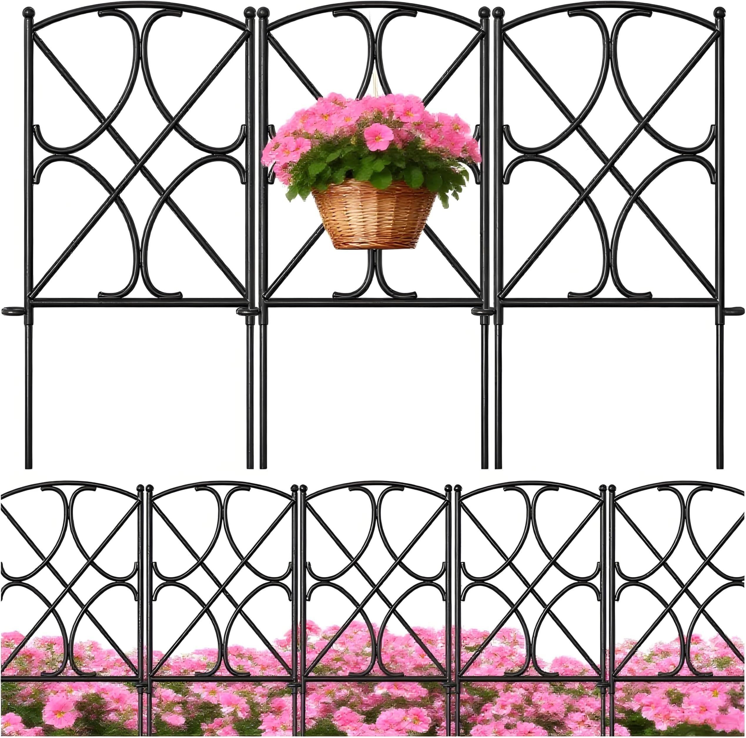 10 Panels 24in(H)×10ft(L) Decorative Garden Fences and Borders for Dogs Rustproof Metal No Dig Fence Panels Garden Edging Border for Animal Barrier Flower Beds Yard Patio